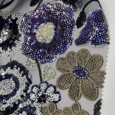 Dark Color Sequins Embroidery Fabric 100% Polyester Unique For Sequin Dresses