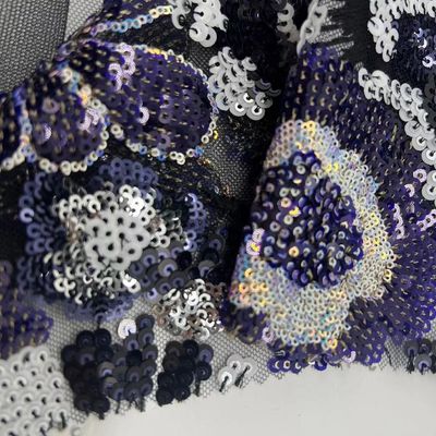 Dark Color Sequins Embroidery Fabric 100% Polyester Unique For Sequin Dresses